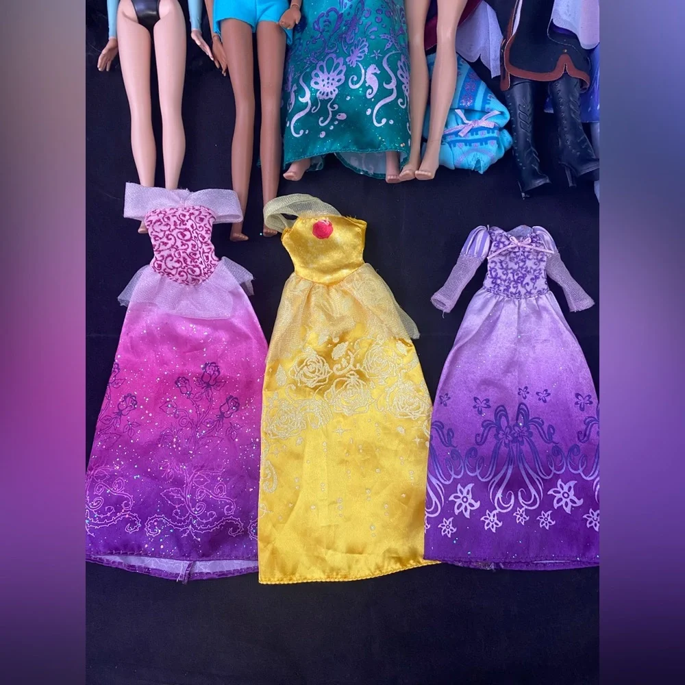 Disney Princess Dolls Dresses Mixed LOT Frozen Elsa Ariel Jasmine etc Needs TLC